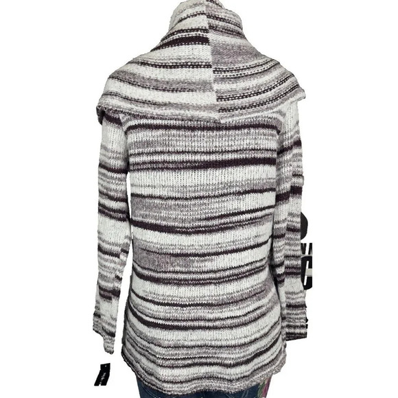 Style& Co. L Cream-Rhone Striped Open Front Shawl Collar Long Sleeve Sweater - Picture 3 of 6